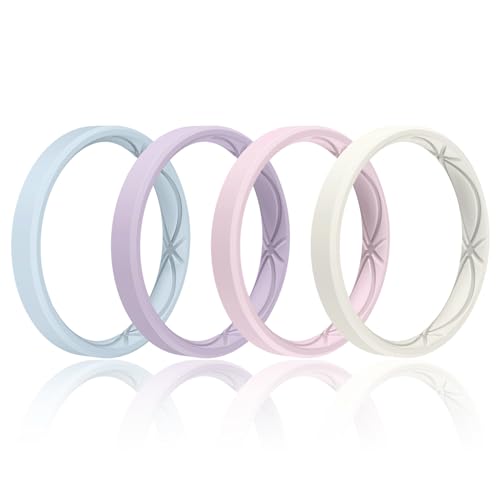 Egnaro Women's Silicone Stackable Rings, 3.2mm Width Thin Rubber Wedding Bands For Her, Flexible For Workout