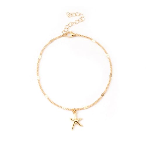 LIXSAZSE Chaîne Cheville Réglable Alliage Robuste Étoile De Mer Style Simple Géométrique Pied Chaînes Cheville Bracelets pour Filles Femmes, Or