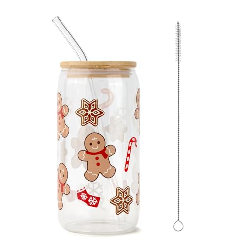 ZenithAura Taza de Jengibre Navideña con Tapa y Pajita en Forma de Lata para Café Caliente, Té de Burbujas, Boba y Botella de Viaje ZenithAura Taza de Jengibre Navideña con Tapa y Pajita en Forma de Lata para Café Caliente, Té de Burbujas, Boba y Botella de Viaje