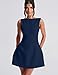 YMDUCH Women's Sexy Sleeveless Crew Neck Backless A-line Party Short Mini Dress Navy