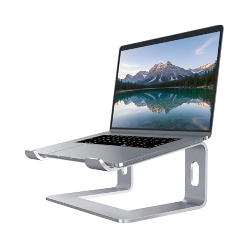 Image of ER Ergonomic Aluminium Laptop Stand for Table, Fits 10-16 Inch Laptops | Raises your laptop to eye level to improve posture and help reduce neck, back and eye strain during long sessions.