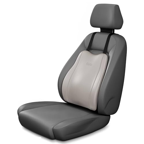 Image of Frido Premium Car Back Rest Cushion with Lumbar Support Pillow for Driving, Hi-Per Memory Foam Back Support and Luxe Leatherette Cover, Relieves Back Pain and Improves Posture for Long Drives | Ivory