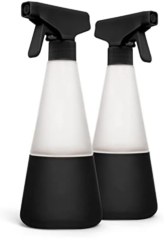 Cleancult Glass Spray Bottles (16oz, 2 Pack) - Refillable All Purpose Cleaning Spray Bottle - BPA-Free Plastic Nozzle & Non Slip Silicone Sleeve - Shatter Resistant, Dishwasher Safe - Matte Black
