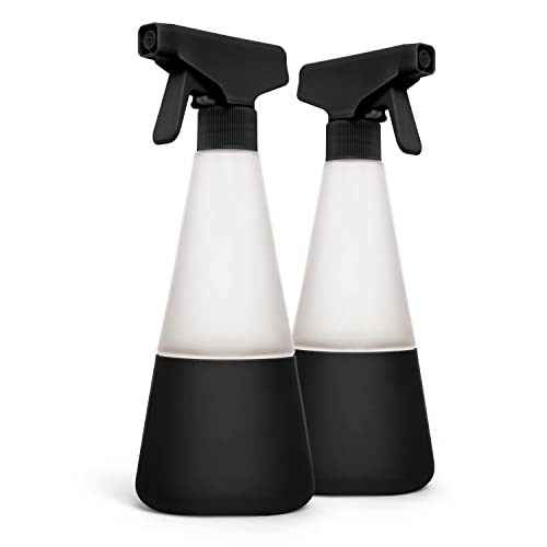 Cleancult Glass Spray Bottles (16oz, 2 Pack) - Refillable All Purpose Cleaning Spray Bottle - BPA-Free Plastic Nozzle & Non Slip Silicone Sleeve - Shatter Resistant, Dishwasher Safe - Matte Black