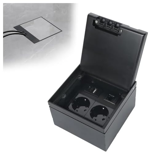 Btstil Bodentank Bodensteckdose, Schwarz Edelstahl-Einbausteckdose Wasserdichte Bodeneinbaudose mit 2AC+USBA+C+1RJ45, Versenkte Steckdose für Boden (Schwarz)