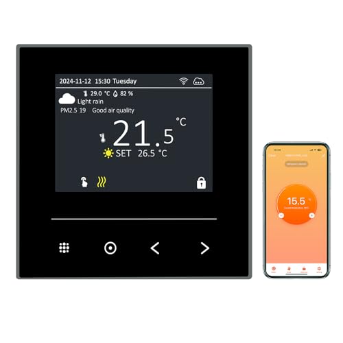 KETOTEK Wireless Room Thermostat for Electric Underfloor Heating 16A, Temperature Control Compatible with Alexa Smart Life/Tuya App, Digital Programmable Thermostat with NTC Probe Sensor
