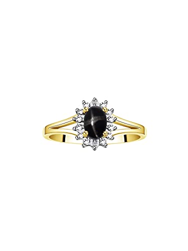 Image of Rylos Halo Ring: Diamond Birthstone with 6X4MM Oval Gemstone - Women's Jewelry in Yellow Gold Plated Silver - Stunning Diamond Ring Sizes 5-10