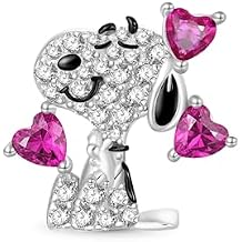 GNOCE Peanuts Snoopy Love Diamond Charm for Women, S925 Sterling Silver Dangle Charms for Women Wife, Valentines Day, Mothers Day Jewelry