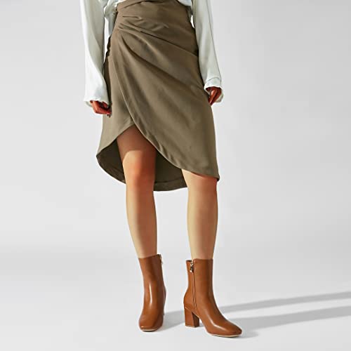 Image of Caradise Womens Chunky Block Heel Booties Zip Up Square Toe Ankle Boots
