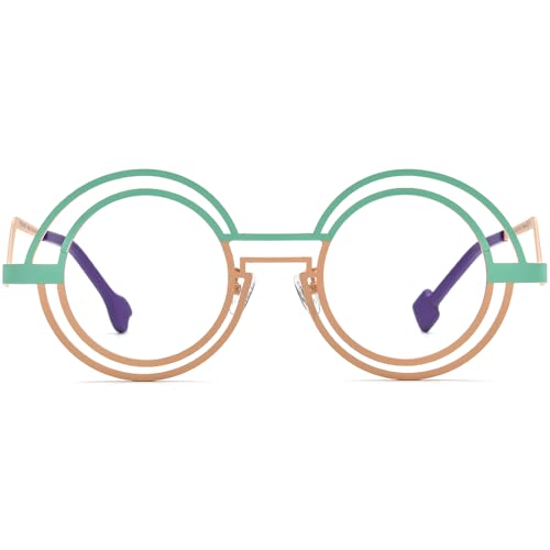 Image of FONEX Colorful Pure Titanium Glasses Frame Women Retro Round Eyeglasses
