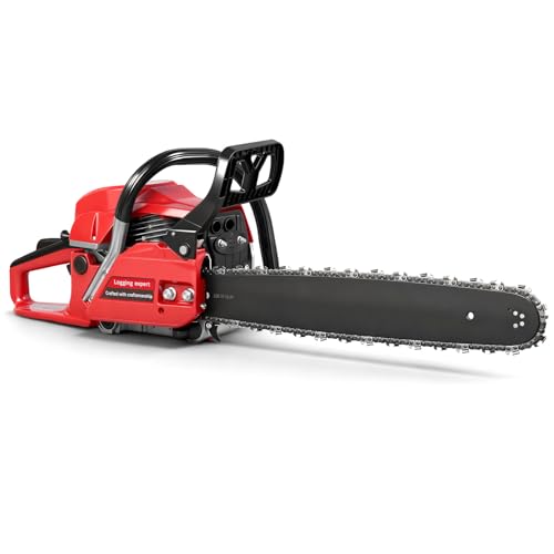 Sararoom 20 Petrol Chainsaw 4200W 11500PRM Powerful Gas Powered Chainsaw, 52cc 2-Stroke Chain Saw with 550ML Large Capacity Fuel Tank for Tree Felling and Logging (Red)