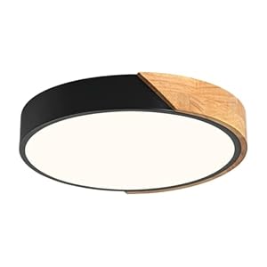 Vikaey Modern LED Ceiling Light, Minimalist Wood Flush Mount Ceiling Light Fixture, 4000K Not Dimmable, Circle Lighting Lamp with Acrylic Lampshade for Bedroom Laundry Room Hallway (Black,11.8″)