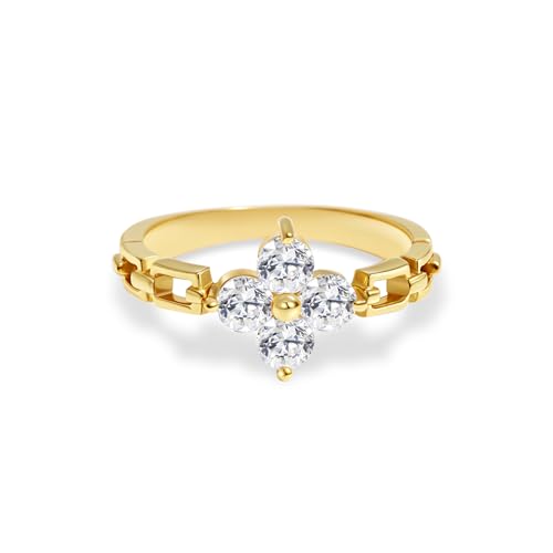 18K Gold Plated Stainelss Steel Rings Non Tarnish Four Leaf Clover Ring Promise Engagement Wedding Bands Fashion Watch Band Statement Rings Lucky Gifts for Women