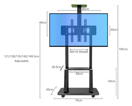 Soporte móvil para TV universal en negro con ruedas miniatura 2