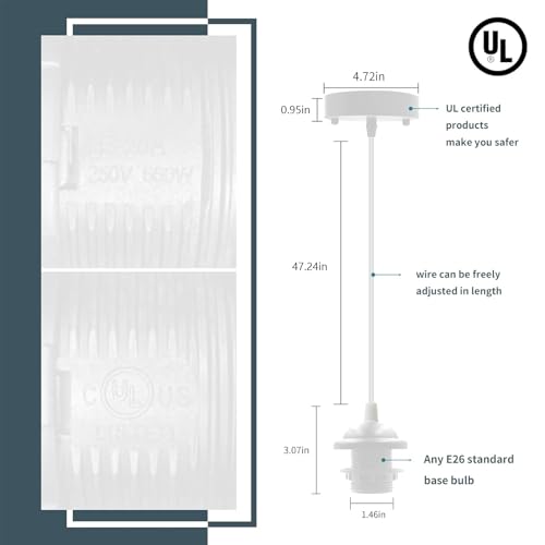 Image of Industrial Mini Pendant Light Kit, UL E26 Lamp Socket, White | Adjustable Hanging Light Kit for Kitchen, Edison Retro Pendant,Mini Ceiling Hanging Light Fixtures,Vintage Pendant Light Cord