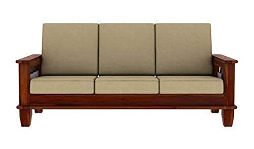 Image of Sheesham Wood 5 Seater Sofa with Pocket Storage | Multipurpose Wooden 3+1+1 Sofa Furniture Set for Living Room Hall and Office (Honey Finish) | 1 Year Warranty