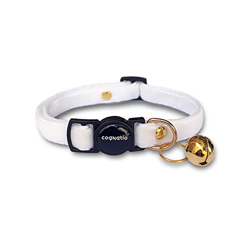 Image of Safety Quick Release Cat Collars,Double Velvet with Bell Available in a Range Colors ,Perfect for Your Kitty, Adjustable 20-30 cm (20-30cm, White)
