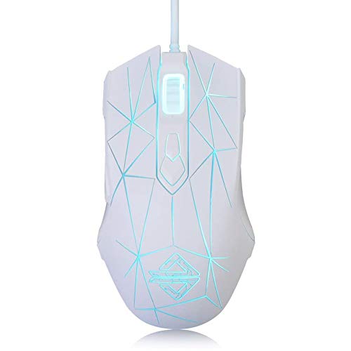 LexonElec Kabelgebundene RGB Gaming Maus, 7 Tasten mit 2500 DPI, ergonomische LED-beleuchtete USB-Gamer-Mäuse Computer Laptop-PC, für Windows Mac OS Linux - Star Weiß