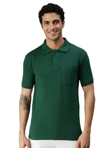 Image of Lux Cozi Men's Polo T-Shirt Regular Fit Half Sleeves with Pocket | Cotton Blend Polo Neck Collar T-Shirt for Men | Casual, Office Comfortable Breathable T-Shirt | Stylish Plain Tee