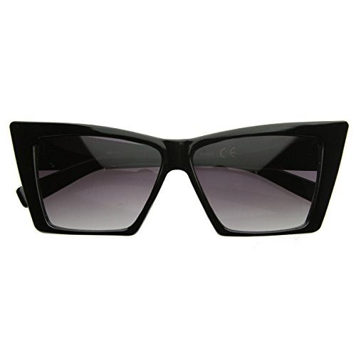 zeroUV High Pointed Cat Eye Sunglasses Sharp Geometric Square Frame Cateyes (Black)
