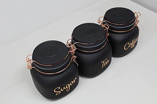 Image of DC Green Kivi PACK OF 3 ,Black Color Glass containers ,Tea, Coffee & Sugar printed on it ,Capacity 800 ml With Air Tight Cap