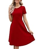 Freizeitkleider für Damen, Büro, professionell, elegant, Baumwolle, Arbeit, Party, einfarbig, A-Linien-Kleid mit Taschen, 162 Rot, XXL