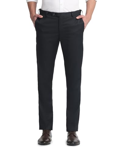 Arrow Men's Solid Tapered Fit Polyester Formal Trouser Navy