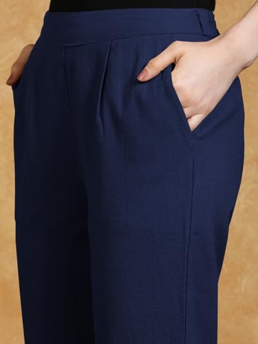 Image of Leriya Fashion Linen Loose Pants for Woman |Linen Trouser for Women | Ankle Length Straight Pant Women | Ladies Loose Pants Woman with Elastic Closure |High Waist Formal Office Trousers