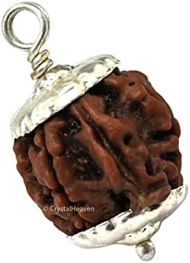Crystal Heaven Ganesha Rudraksha Original Pendant Necklace for Women Men | Certified Rudraksha with Velvet Pouch (Silver Color)