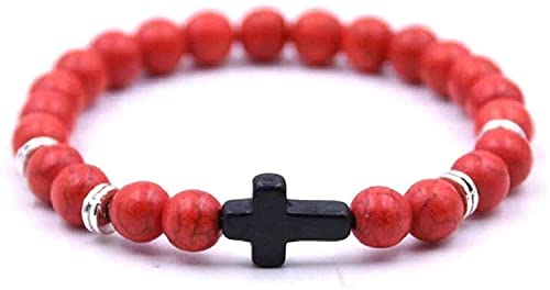Bracelets Natural Stone Beads Red Magnesite Elastic Bangle Feng Shui Bead Bracelet Stone Bracelet Women 7 Chakra Black Cross Jewelry Yoga Energy Balance Protection Charm Diffuser Women Bracelets Amule #TOP6