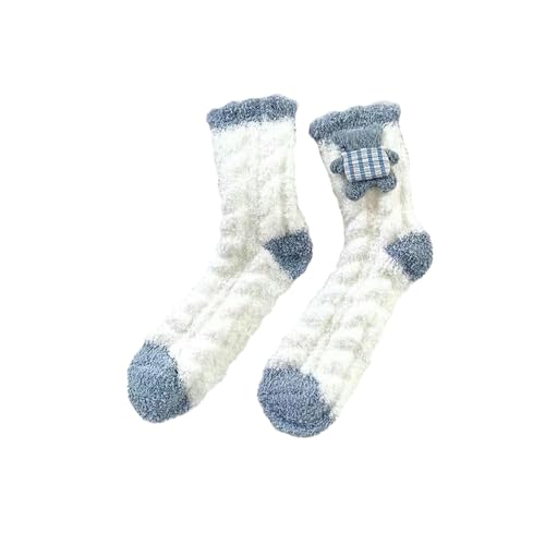 3 Pairs - Cartoon Bear Coral Velvet Postpartum Socks, Autumn and Winter Thick slee Floor Socks - White