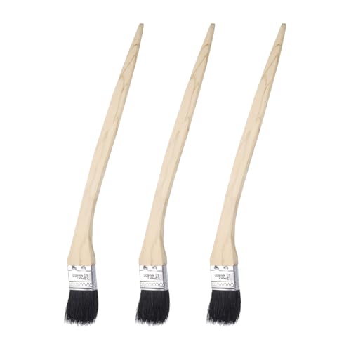 sourcing map 3pcs Bent Radiator Paint Brush 1.5 Width Curved Wall Paint Soft Bristle Brushes with Long Wood Handle for Painting DIY Wall Treatment