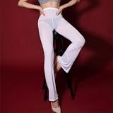 Durchsichtige Eisseide Schlaghose für Damen, hohe Taille, durchsichtig, dünn, lange Hose, Crothless Bell Bottom, für Urlaub, Alltag (L weiß ohne Crothle)
