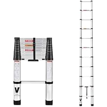 سلم التلسكوب 10.5FT ، سلم تمديد BOWEITI تراجع زر واحد ، سلم قابل للطي من الألومنيوم تصميم بطيء لأسفل للمنزل RV Loft ، 330 رطل أقصى قدرة