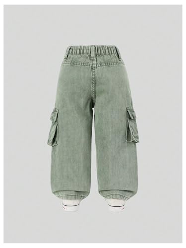 WDIRARA Toddler Girl's Baggy Cargo Jeans Elastic Waist Straight Leg Denim Pants with Flap Pockets2