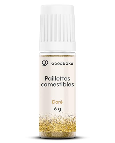GoodBake Paillettes comestibles dorées 6 g | sans sucre, véganes et neutres en goût | Paillettes pour boissons, cocktails et gâteaux, colorant alimentaire en poudre d'or