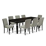 East West Furniture LGAB9-BLK-06 9 Piece Dining Room Furniture Set Includes a Rectangle Wooden Table with Butterfly Leaf and 8 Shitake Linen Fabric Parson Chairs, 42x84 Inch, Black