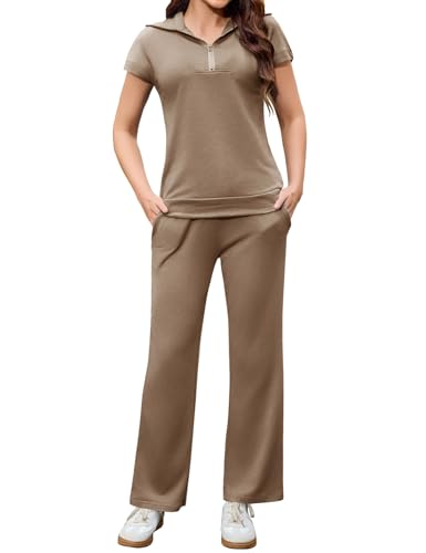 Aottori Femmes Survêtement Casual Sweatshirt 2pcs + Pantalon Yoga Fitness Jogging Ensembles Brun XXL