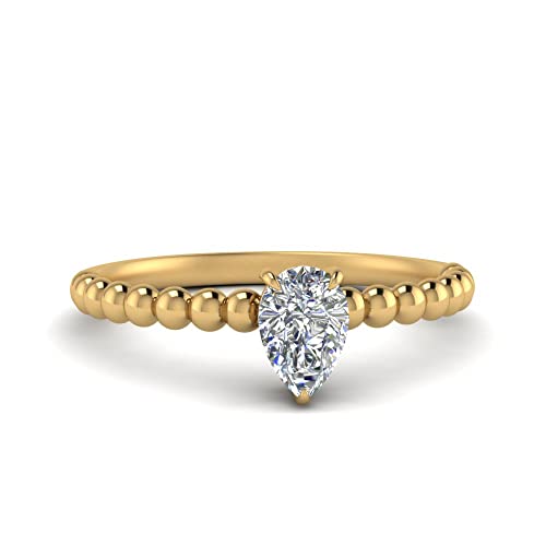 Bague Solitaire Perle et plaqué Or Jaune poire minimaliste pour femme