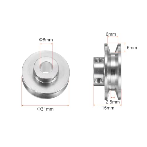 QUARKZMAN V-Typ Riemenscheibe Keilriemenscheibe Umlenkrolle 8mm Bohrung 31mm Außendurchm Einzeln Rille Aluminum Legierung für 3-5MM PU Runde Gürtel Motor Welle Bohrgerät