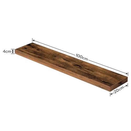 HOOBRO Wandregal, Schweberegal 2er-Set, stabile Wandboards, 100 x 20 x 4 cm Hängeregale, mit unsichtbaren Halterungen, für Bad, Schlafzimmer, Küche, Büro, Wohnzimmer, Vintagebraun EBF100BJP201G2