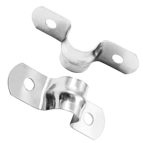 Image of Biaungdo M10 3 /8 inch Stainless Steel Pipe Strap, Silver, 60 Pcs | Rigid, Two Hole Strap, U Bracket Pipe Clamps, Heavy Duty Conduit Clamps, Tension Tube Clip Cable Clamp Hanger