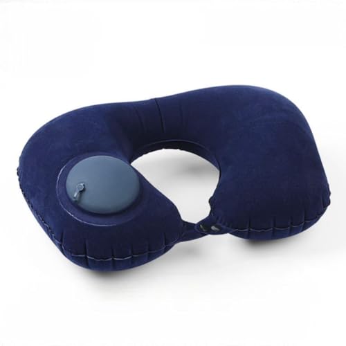 プッシュ式ネックピロー ネイビー U字型 首ケア 飛行機 電車 旅行 仕事 枕