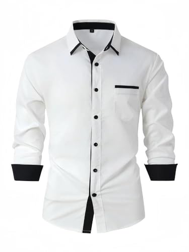 Men Loose Fit Business Shirt - Solid Color Office Shirt with Buckle Detail2