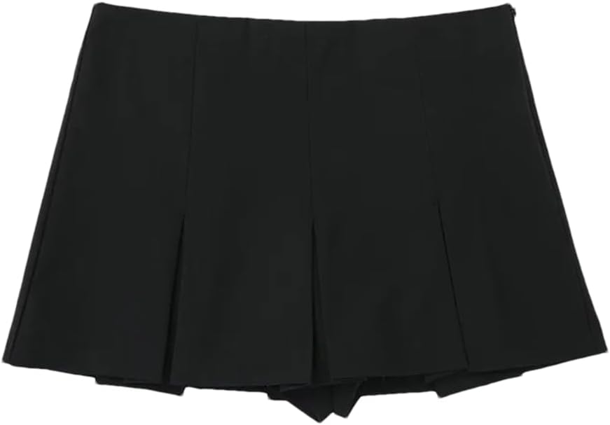 Women's Pleated Shorts Skirts Vintage High Waist Side Zipper Skort Skirt