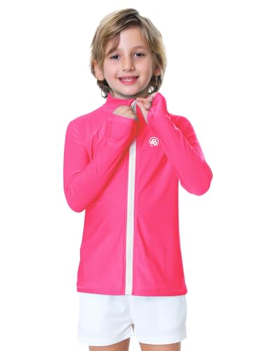 Image of AOBUTE Unisex Kids Zipper Rash Guard Boys UPF 50+ UV Protection Sun Shirt with Thumb Hole 3-12 Years