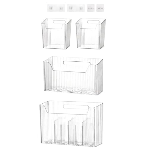 Wujzkisster 4 Pcs Wall Mounted Organizers,Plastic Transparent Wall Mount Storage Bins for Refrigerator, Kitchen, Bathroom, Office by Wujzkisster - Used condition - CA$21.08
