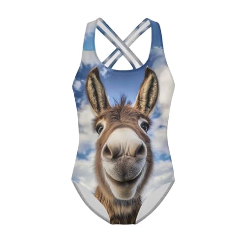 Image of WELLFLYHOM Girls' One Piece Swimsuit for Age 5-14 Cross Back Full Coverage Swimwear Sleeveless Bathing Suits