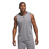 adidas Mens 3-Stripes Basketball Tank Top,Grey/Black,Small