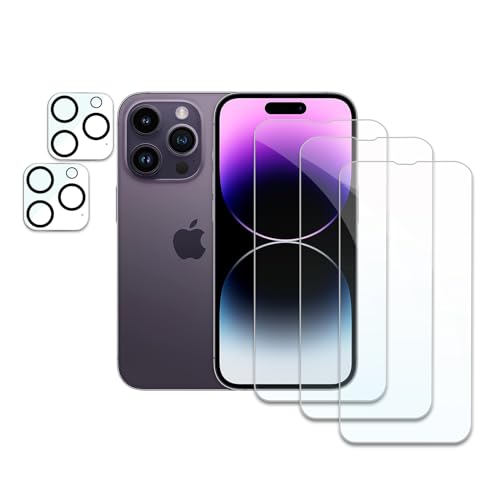 AYWLPP 3 Pack Screen Protector for iPhone 14 Pro Max+2 Pack Camera Lens Protector, Tempered Glass Film, Ultra HD 9H Hardness Case Friendly Anti Scratch Bubble Free Ultra Resistant